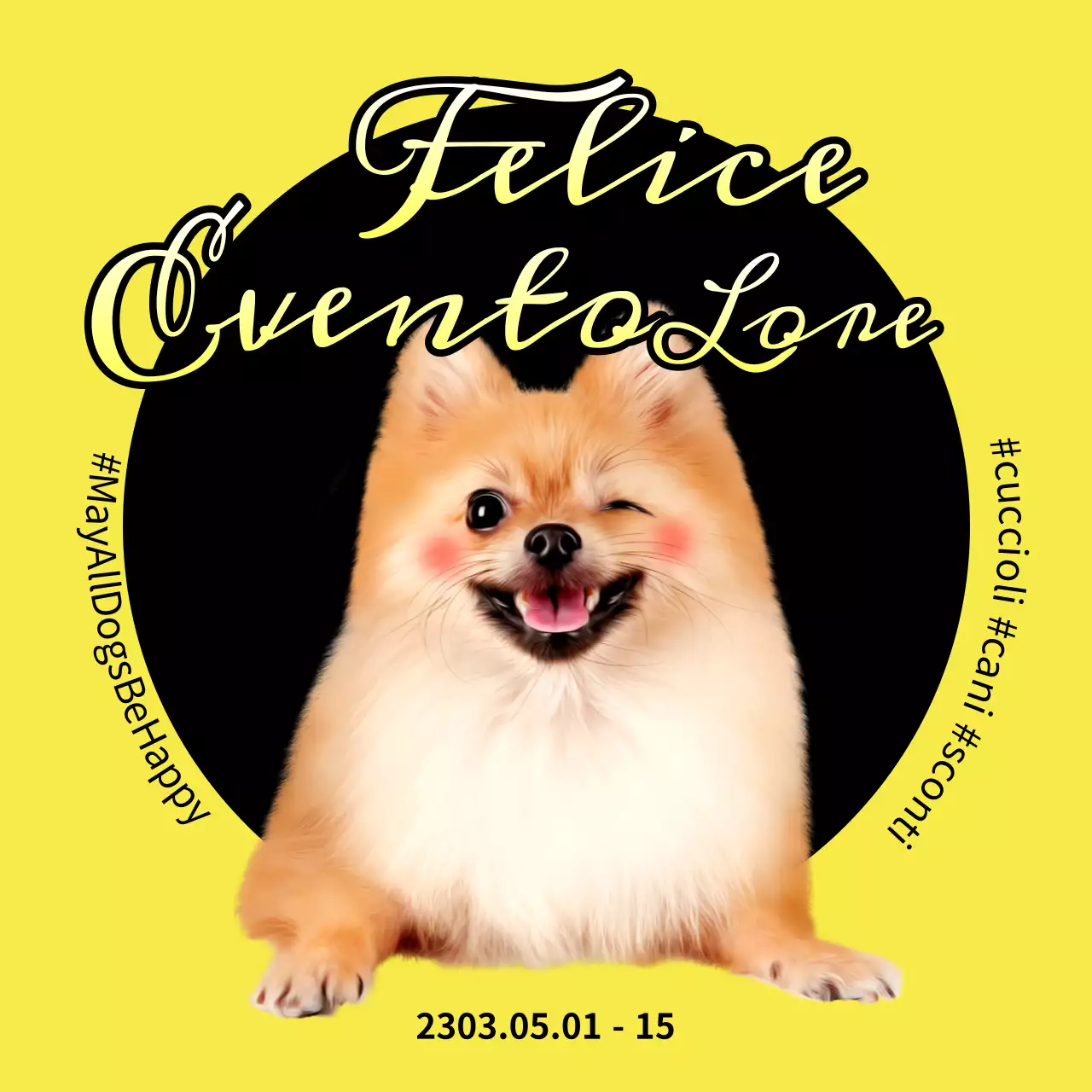 Un semplice annuncio di vendita di forniture per cani in giallo e nero