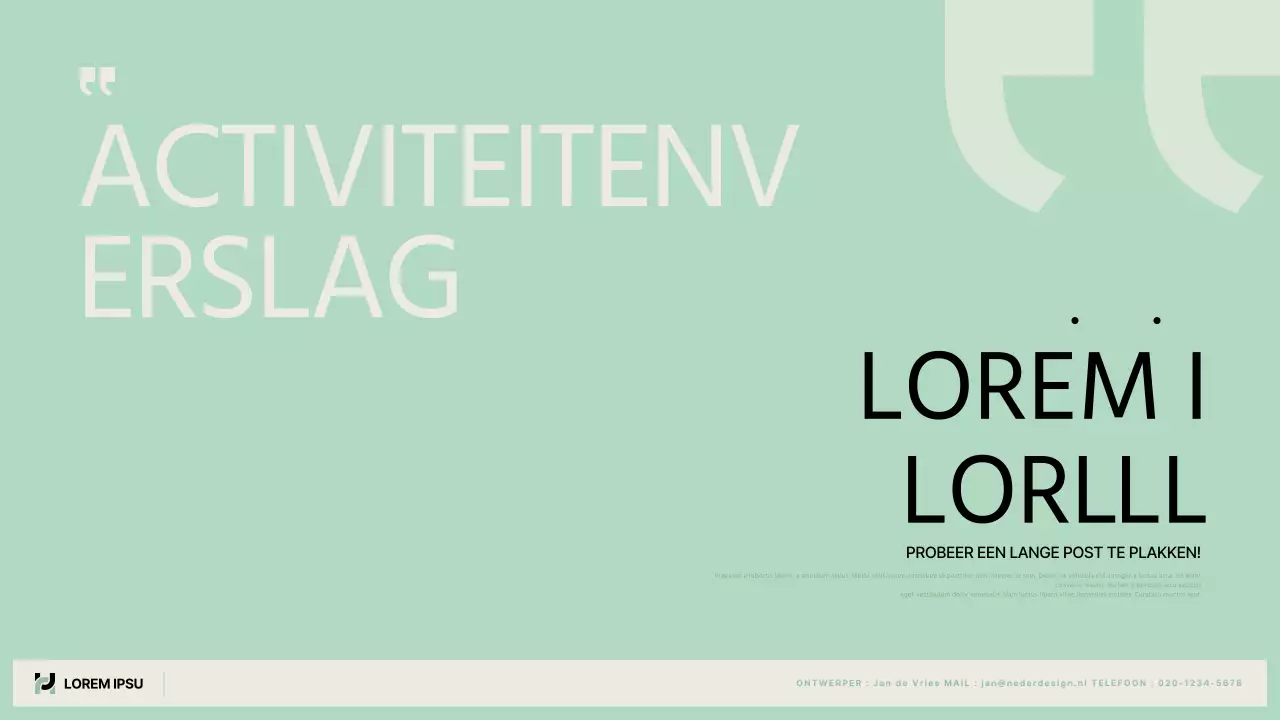 Een eenvoudig openbaar activiteitenverslag in chartreuse en beige