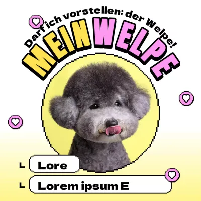 Ein Beitrag, der einen entzückenden gelb-rosa Welpen vorstellt