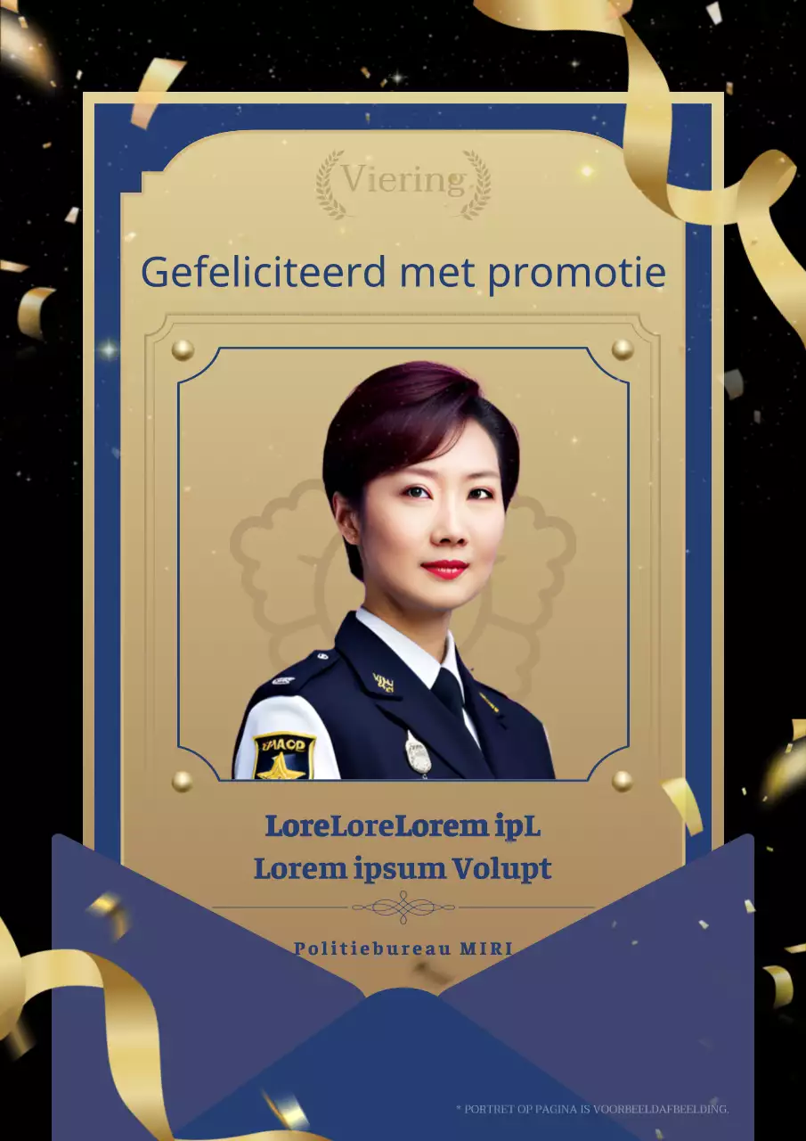 Luxe promotieaankondiging voor de politie in marineblauw en goud