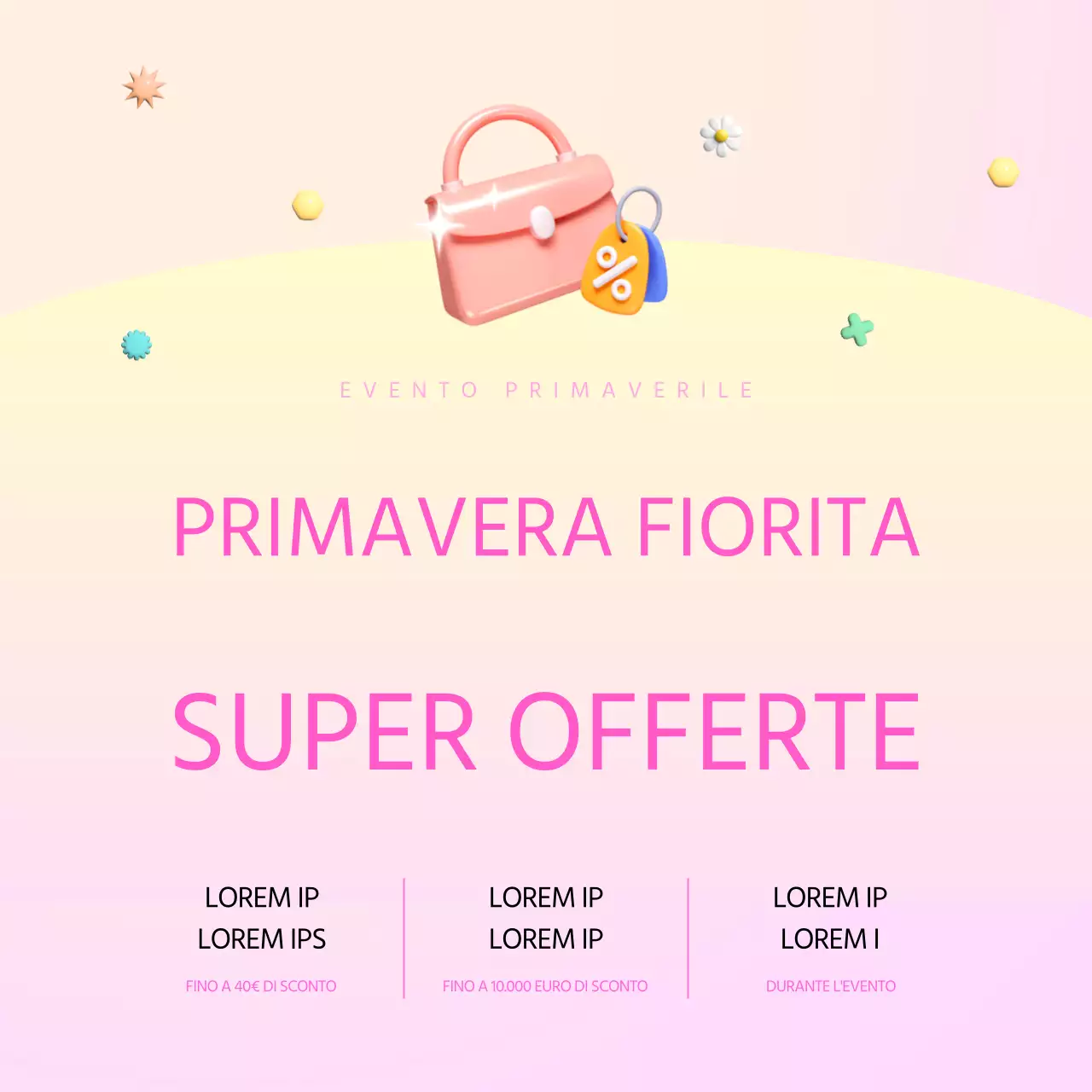 Un moderno annuncio di vendita primaverile in rosa e viola