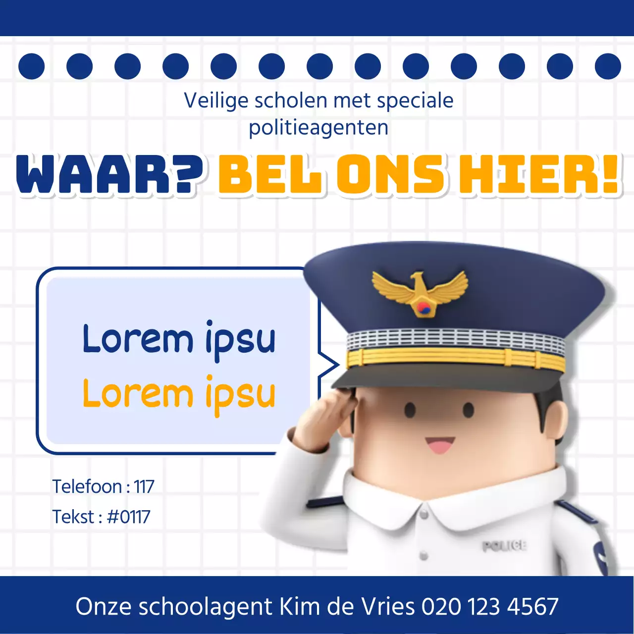 Een eenvoudige marineblauwe en gele campagne Onze School Politieagenten
