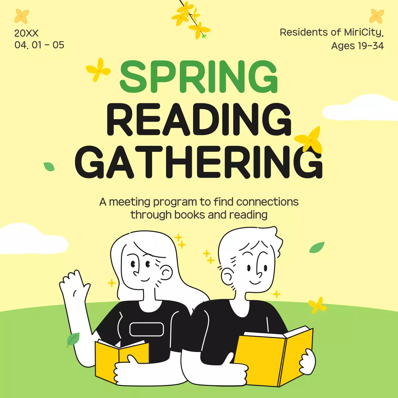 옐로우 심플 리딩 이벤트 소셜 미디어 포스트