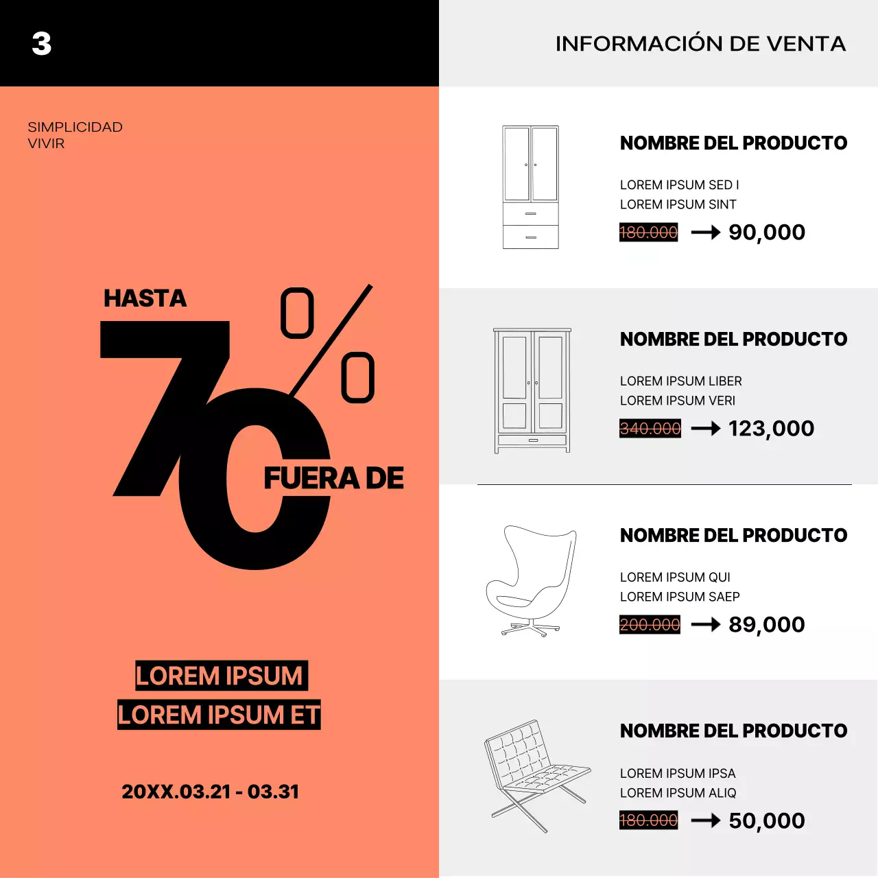 Un interior minimalista en naranja y negro