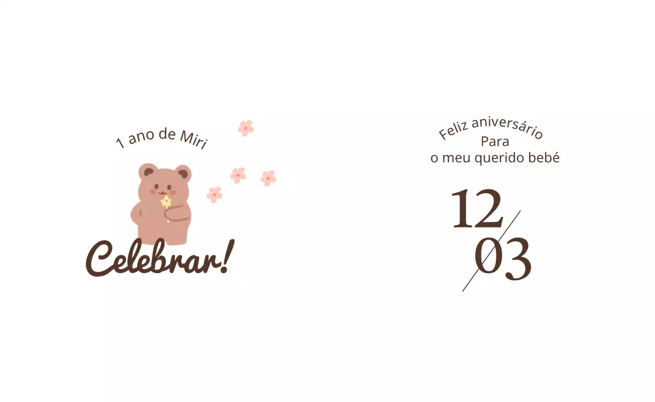 Desenho de um urso com flores e uma festa de pedra com motivos florais