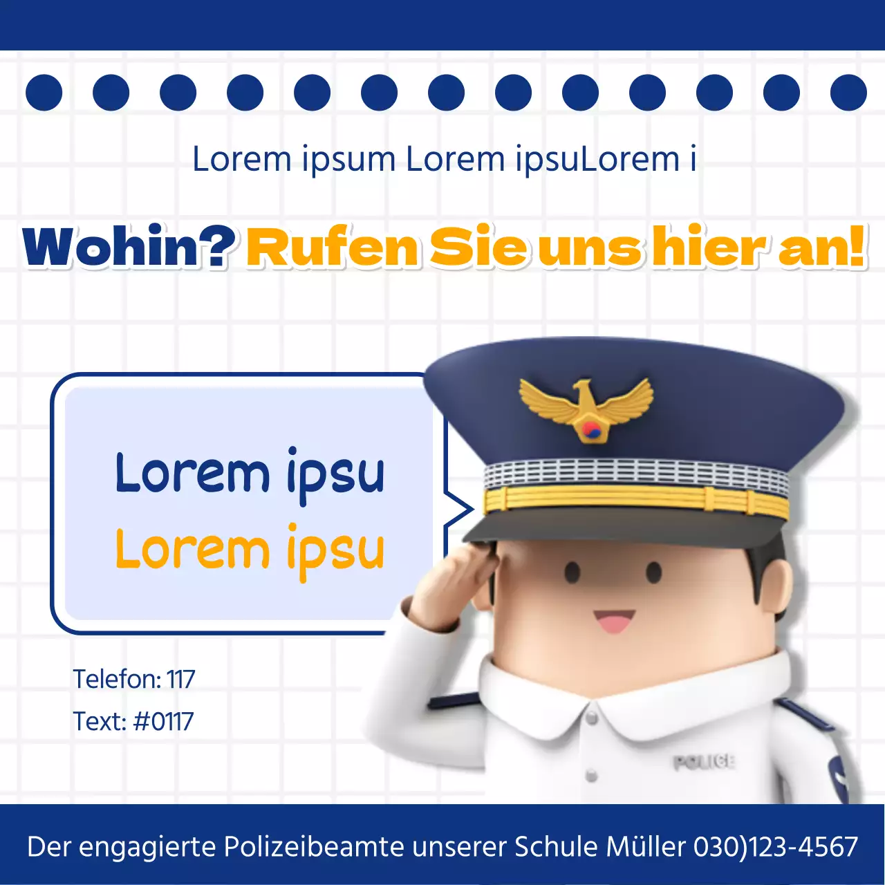 Eine einfache marineblaue und gelbe Kampagne Unsere Schulpolizisten