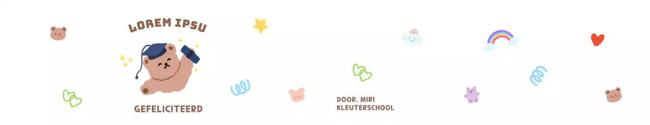 Een kleurrijke en schattige diploma-uitreiking met een teddybeer handafdruk