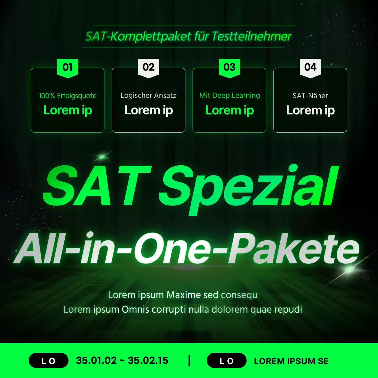 Neonfarbene, cyberartige Werbung für eine High School SAT Prep School