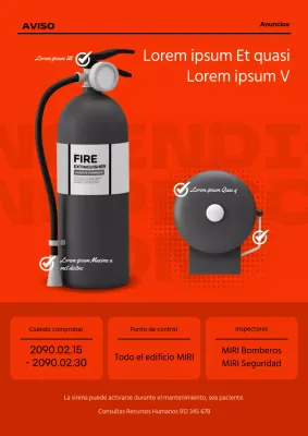 Aviso moderno de inspección de incendios en rojo, negro y blanco