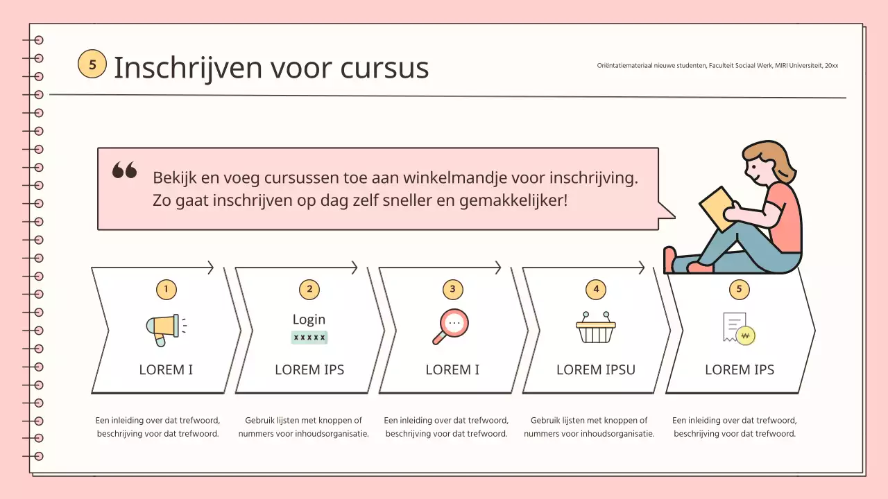 Een eenvoudige oriëntatie voor nieuwe werknemers in roze en lichtblauw