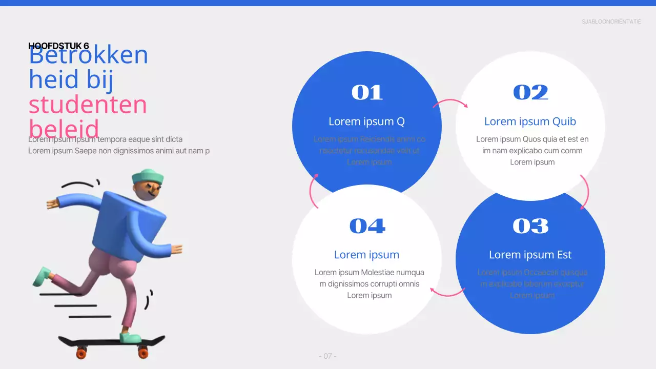 Een eenvoudig blauw en roze oriëntatierapport voor nieuwe studenten aan de universiteit