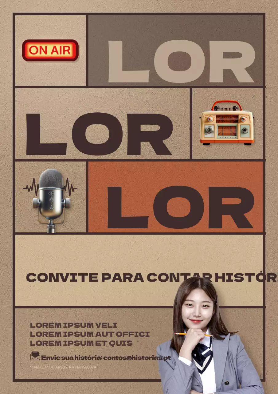 Promover uma história de rádio escolar retro, castanha e cor de laranja convite à apresentação de histórias