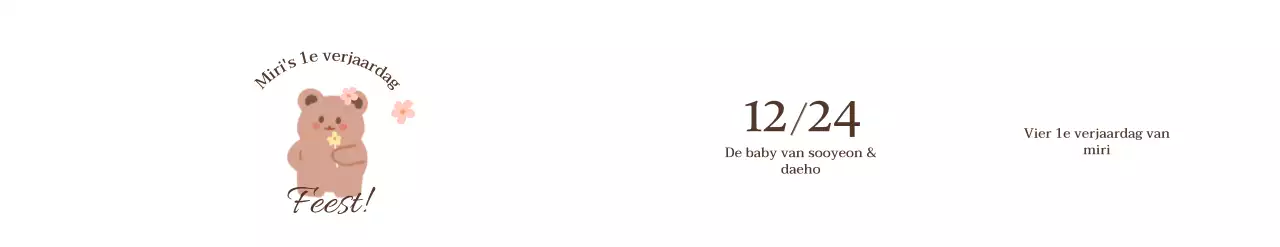 Tekening van een beer met bloemen en een stenen feest met bloemmotieven