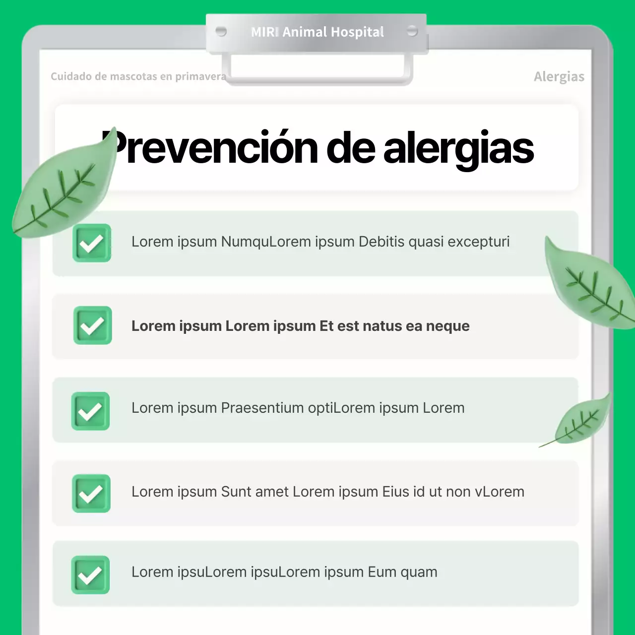 Los cuidados primaverales de las mascotas explicados con sencillos colores verdes y marrones