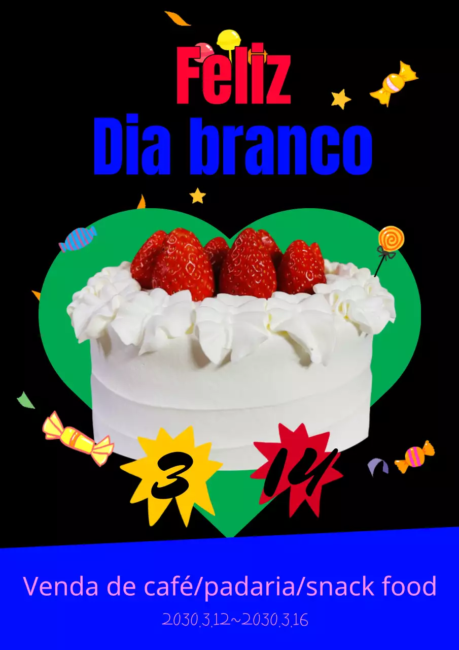 Anúncio de venda de produtos de pastelaria do Dia Branco Preto e Verde