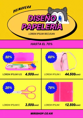 Folleto de rebajas con papelería de diseño retro en amarillo y rosa fuerte
