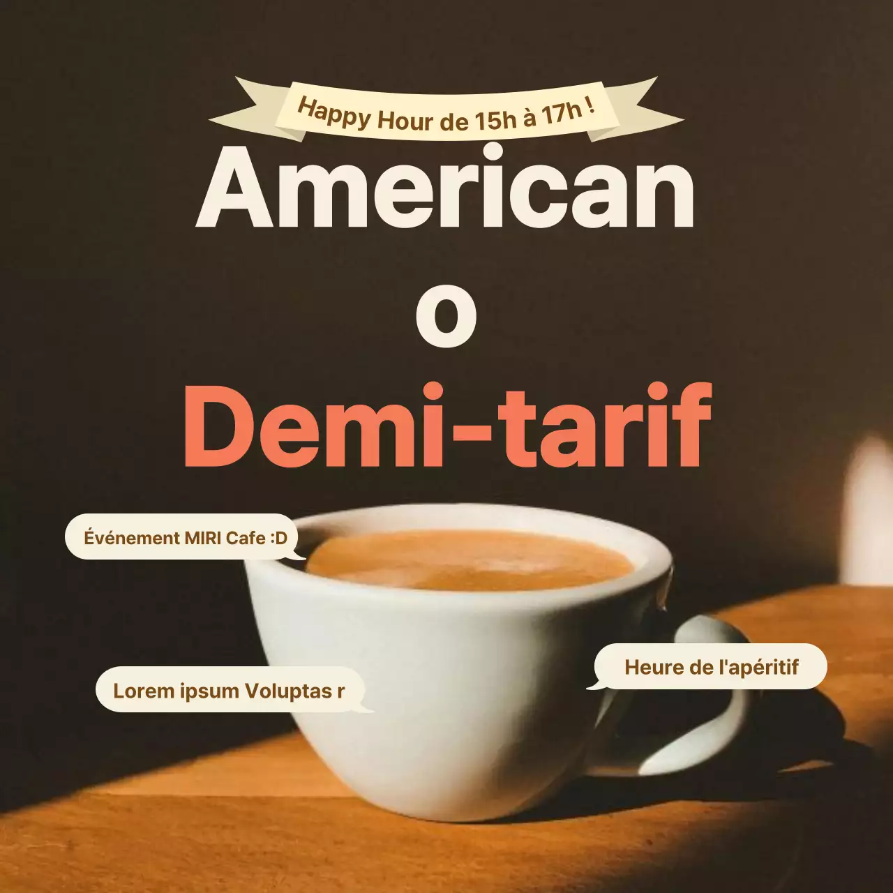 Promouvoir un événement minimaliste dans un café en marron et ivoire