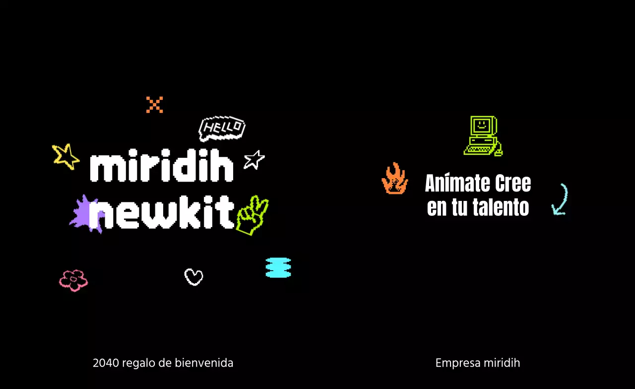 Kit de bienvenida con un moderno concepto pixel art