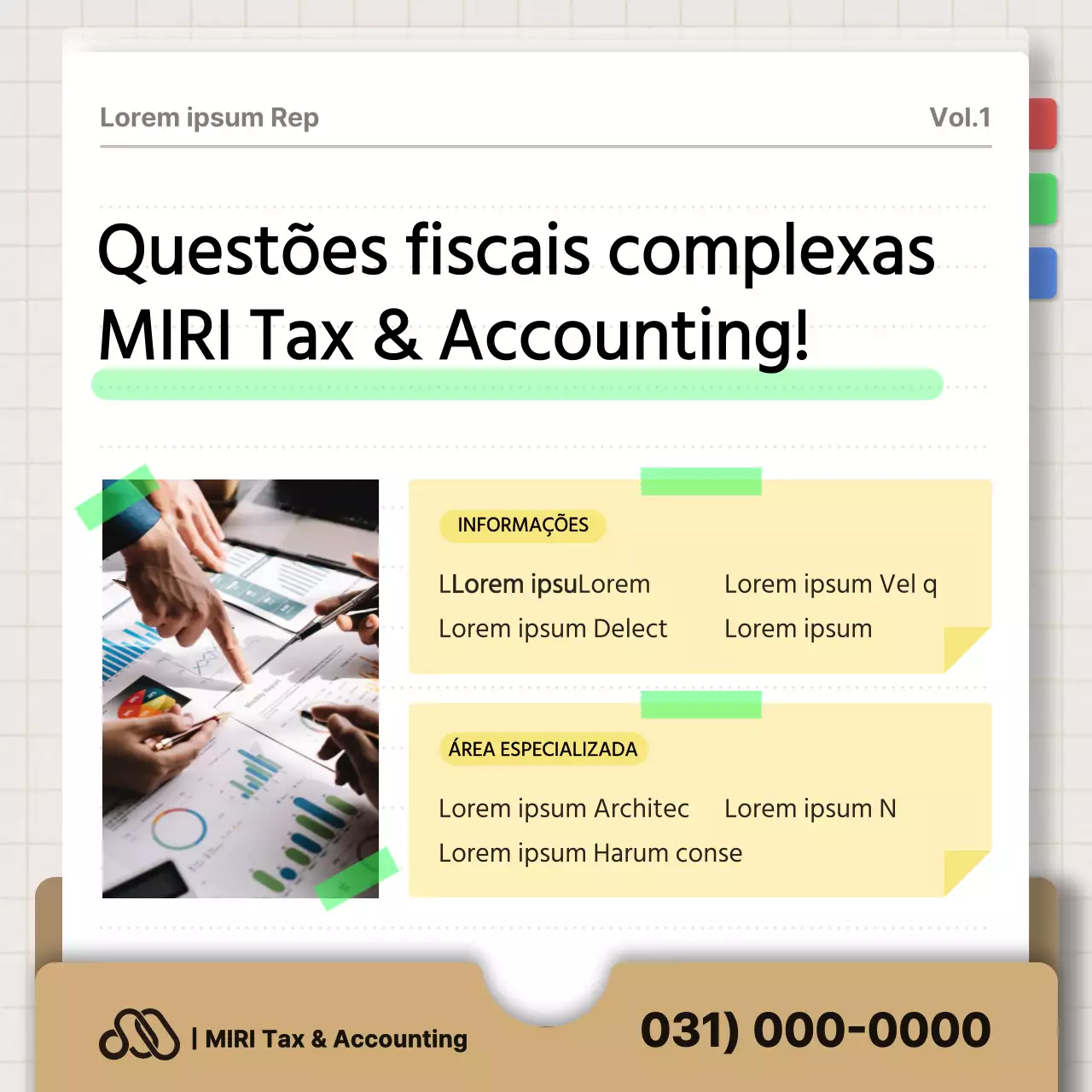 Promoção de uma empresa de contabilidade fiscal moderna em castanho e preto