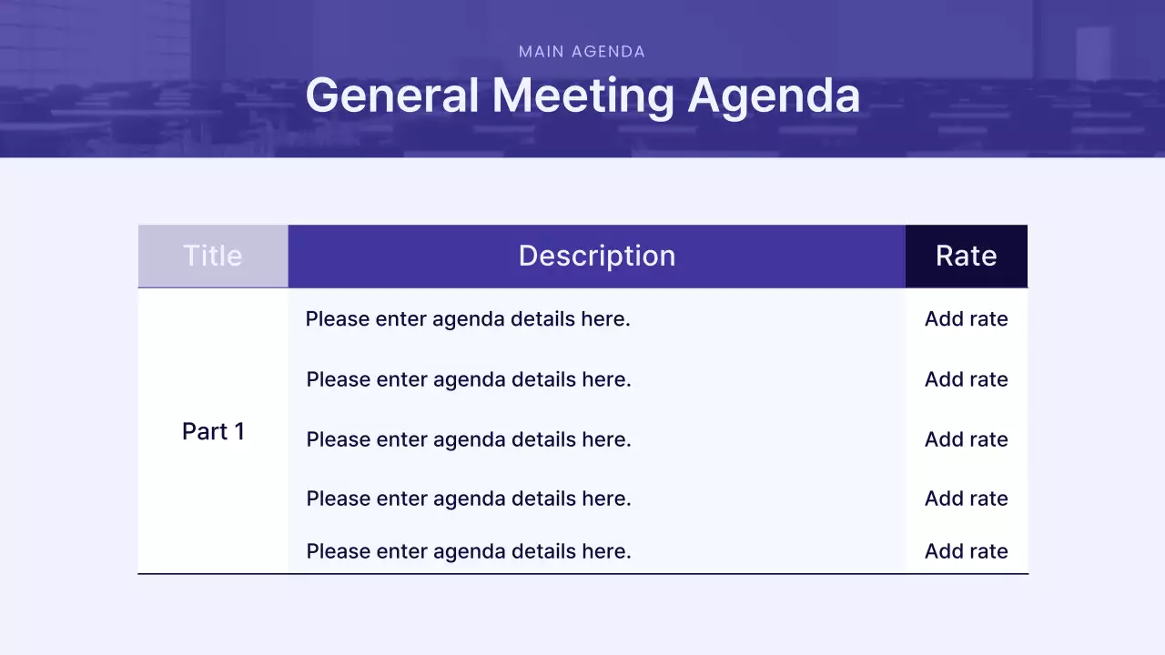 A modern shareholder meeting presentation in purple