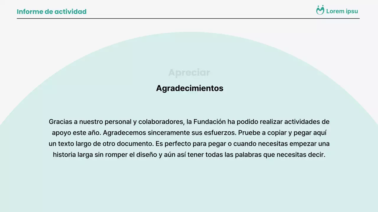 Informes de actividad largos, sencillos y en color menta