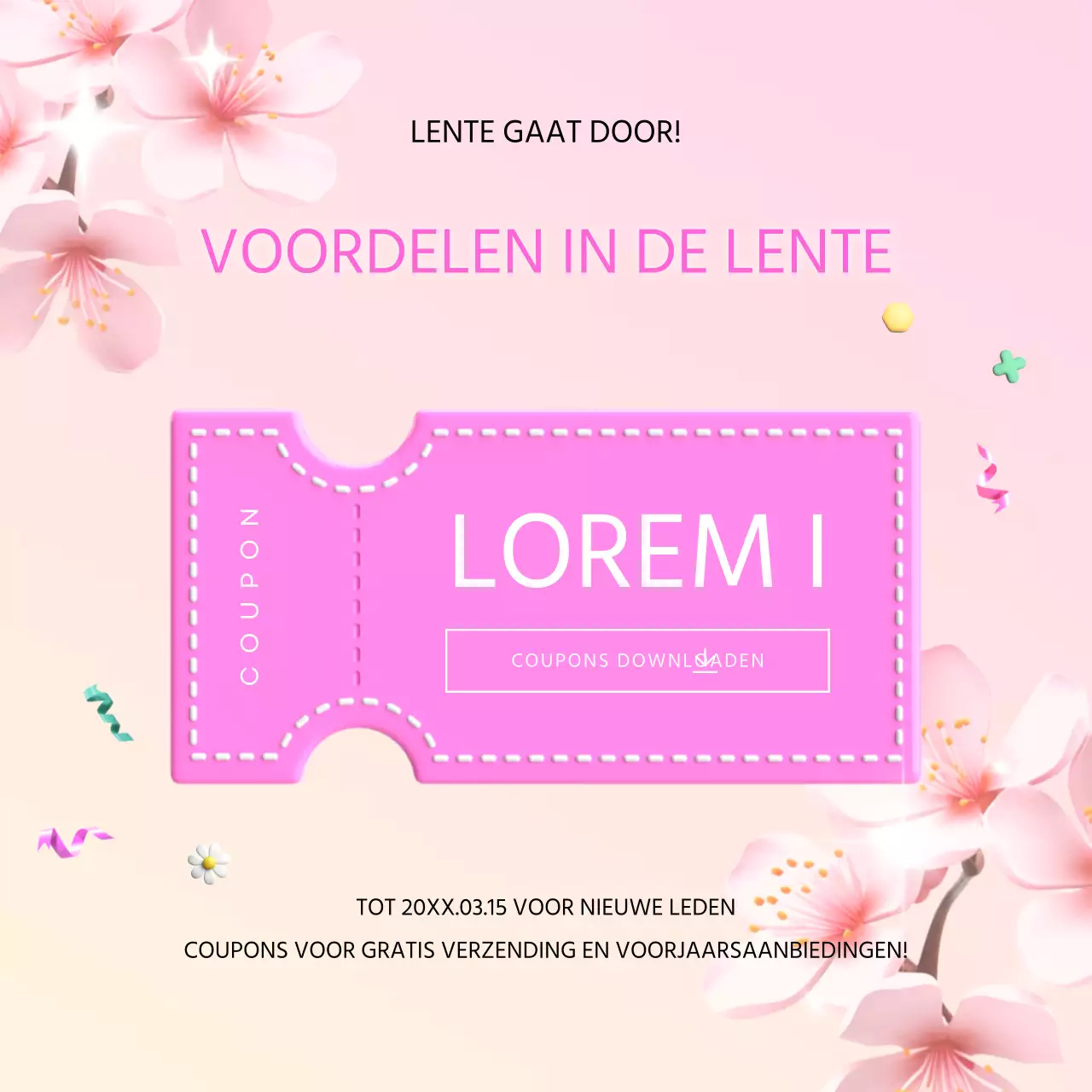 Een moderne lenteverkoopadvertentie in roze en paars