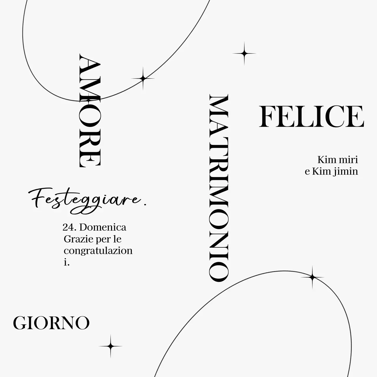 Una celebrazione di matrimonio di classe con illustrazioni a linee cerchiate e brillantini