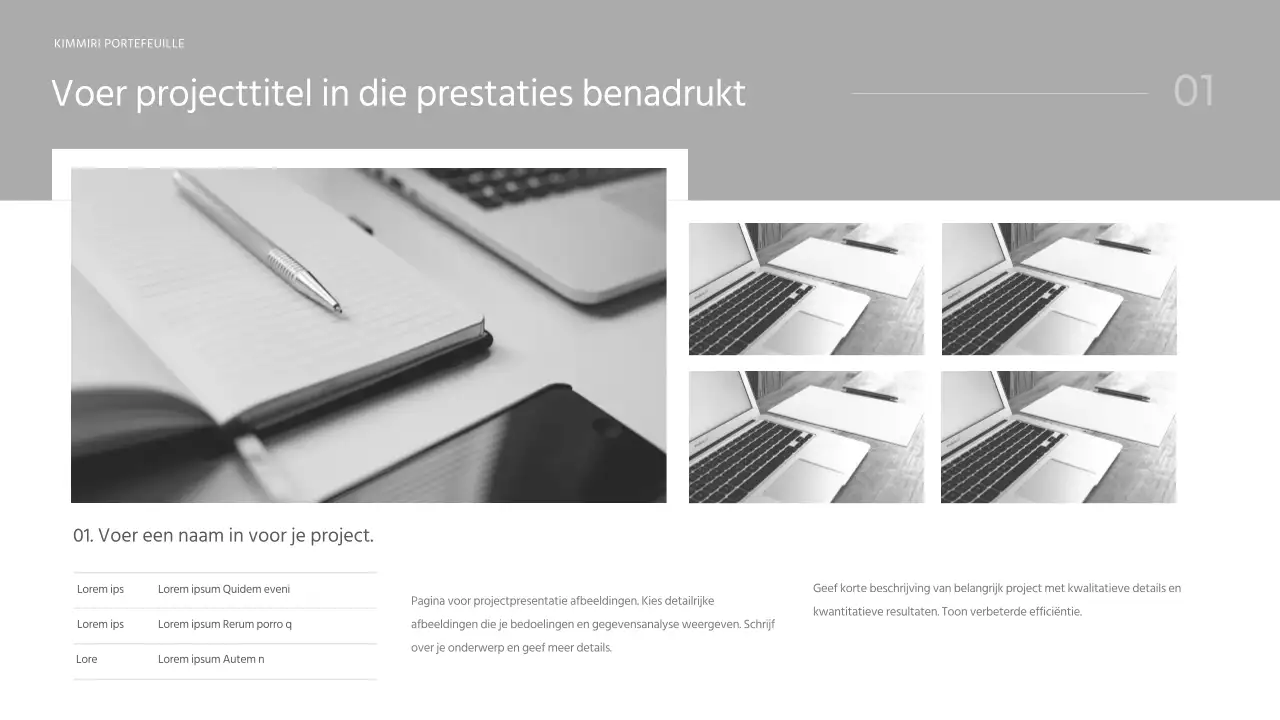 De portfolio-introductie van een modern merkmarketeer in lichtblauw en wit