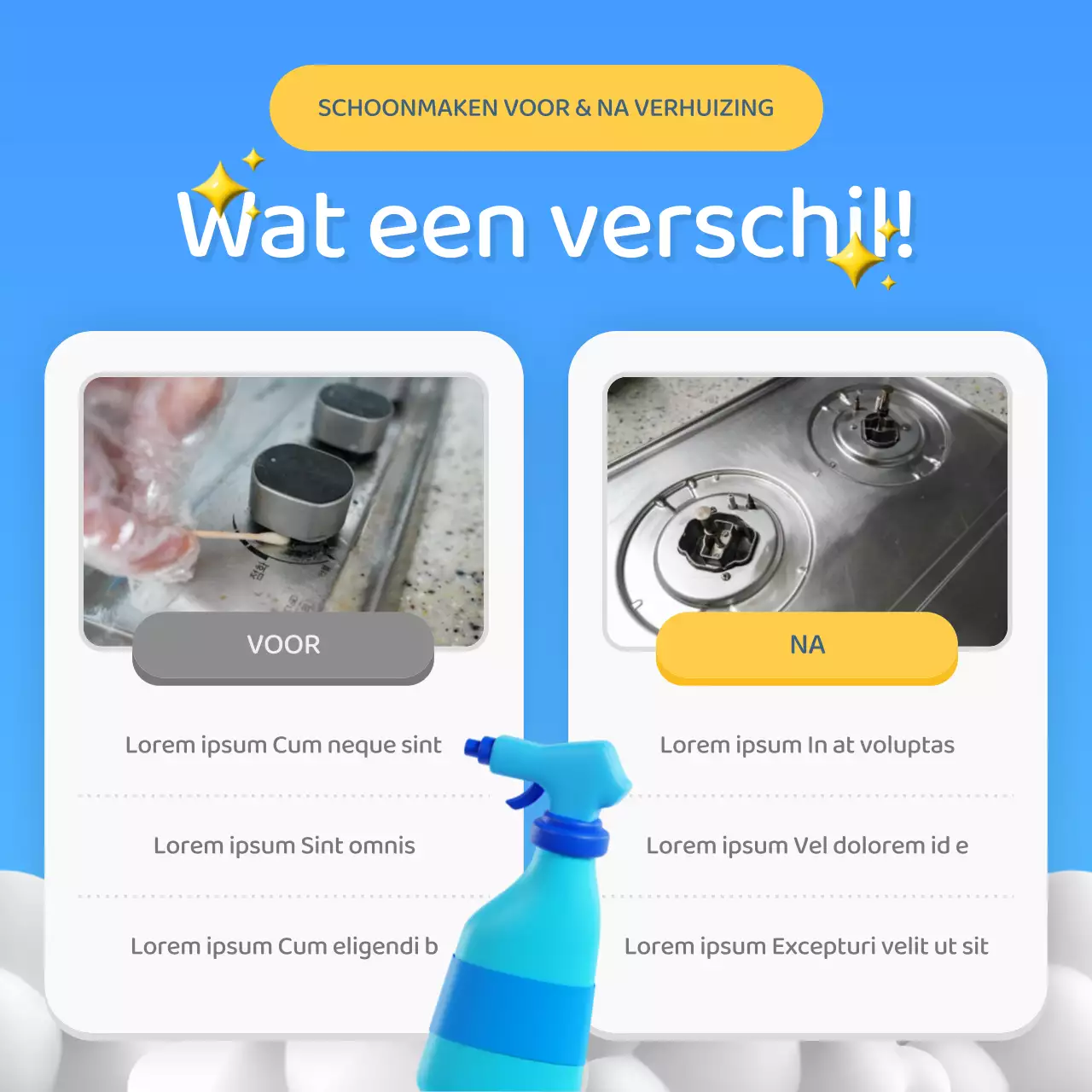 Een eenvoudig blauw en geel schoonmaakbedrijf promoten