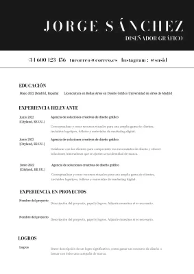 Información sencilla del currículum en blanco y negro