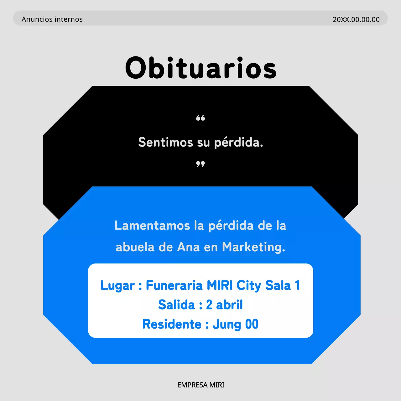 Promueva los asuntos internos con un aspecto minimalista en azul y gris