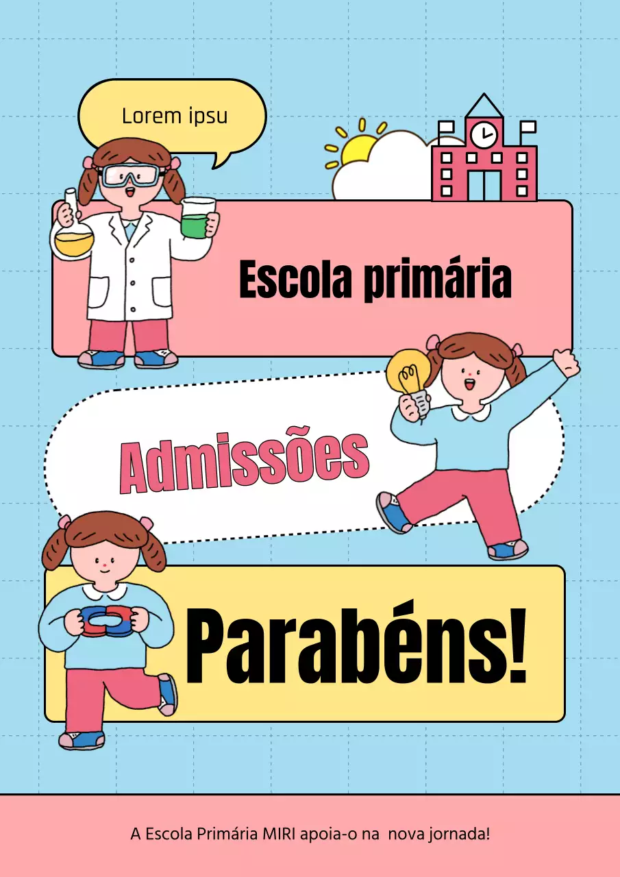 Um post de celebração do regresso às aulas em azul claro e cor-de-rosa