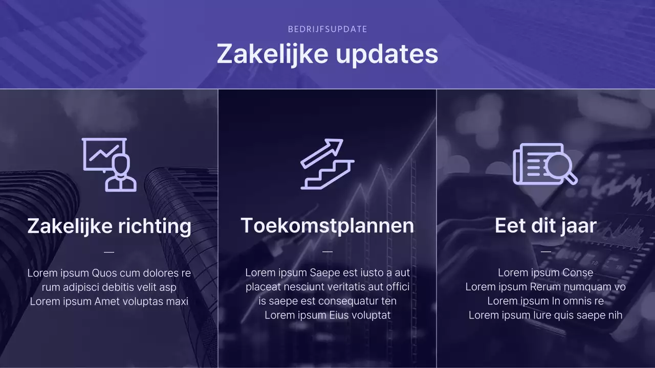 Een moderne presentatie voor aandeelhouders in paars