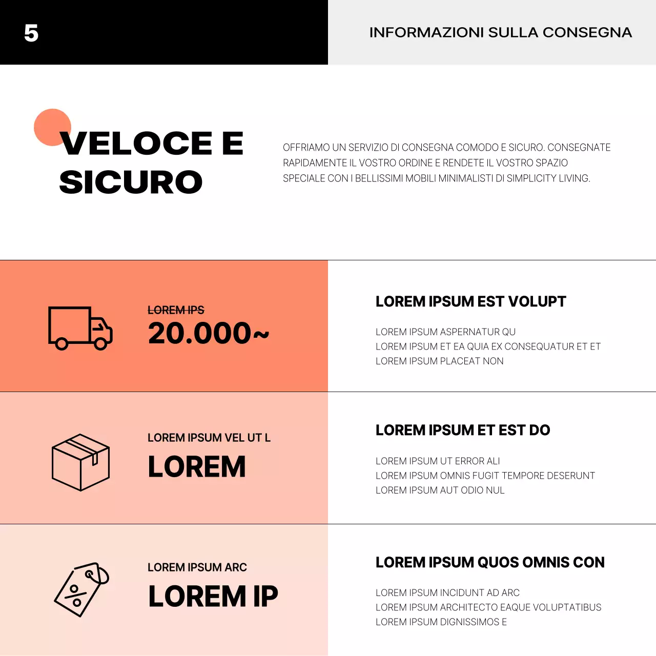 Marchio di un interno minimalista in arancione e nero