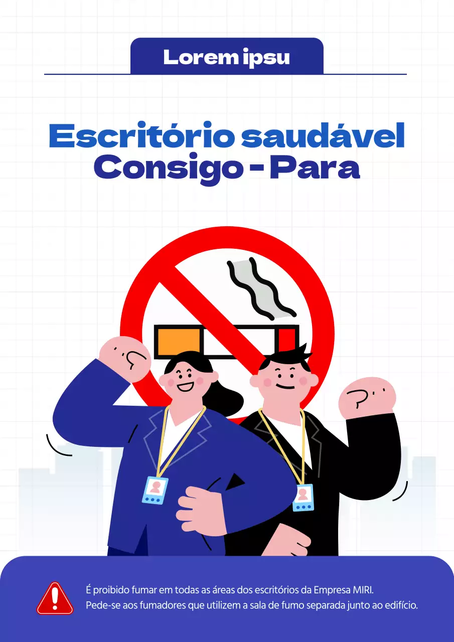 Anúncios básicos sobre a proibição de fumar no local de trabalho em azul-marinho e vermelho