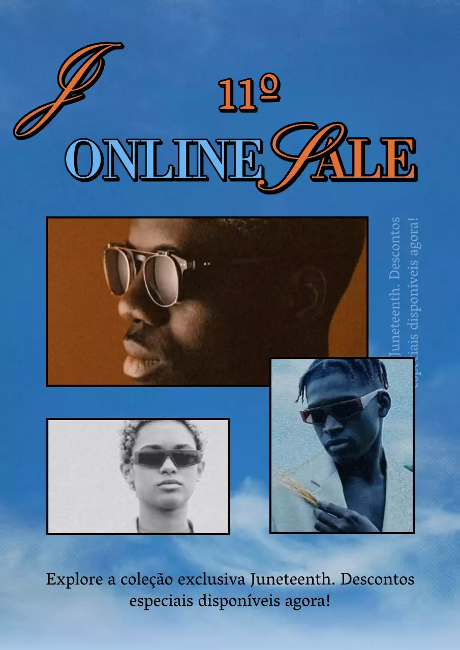 Conceito vintage de anúncio de desconto online em azul claro e laranja