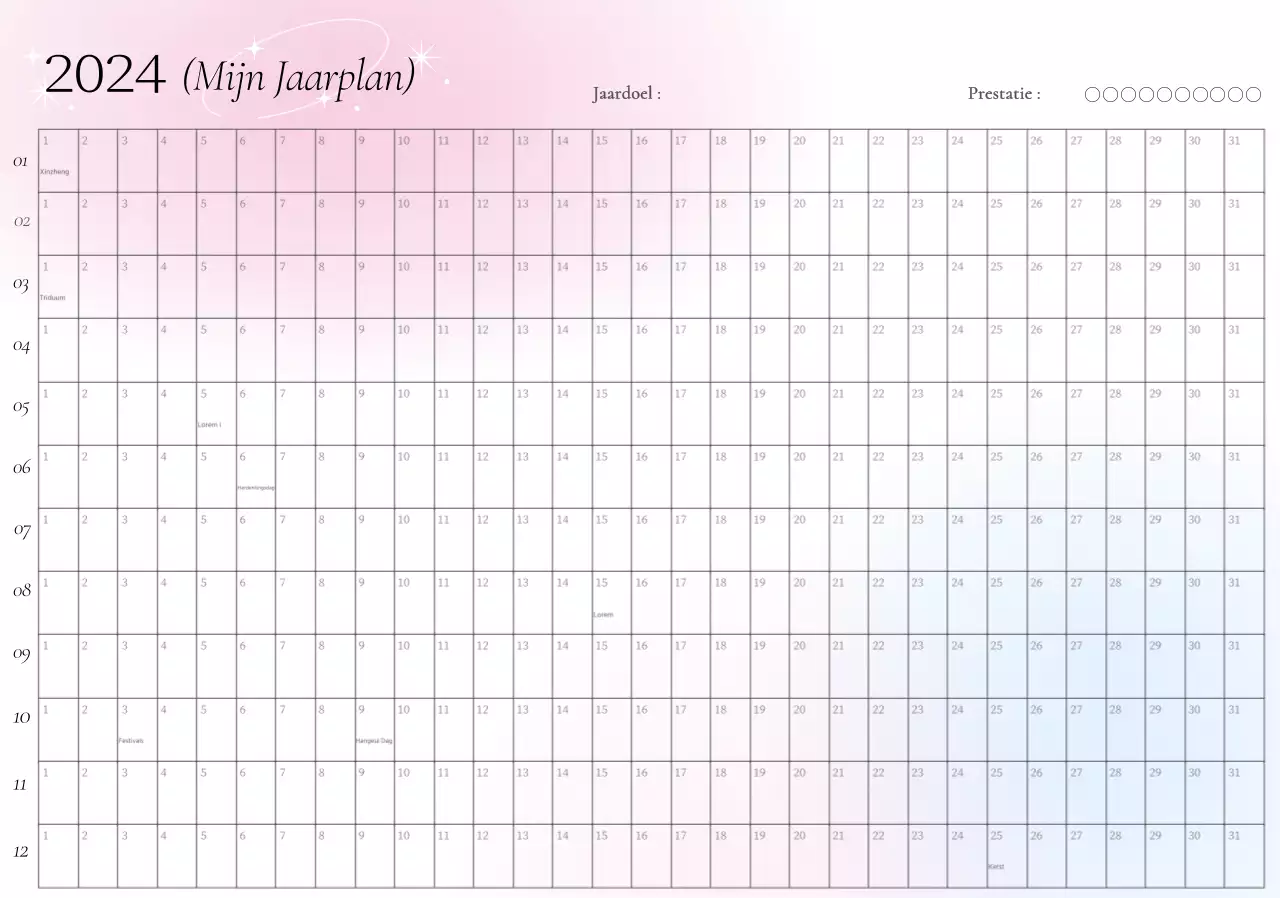 Jaarkalender met roze kleurverloop