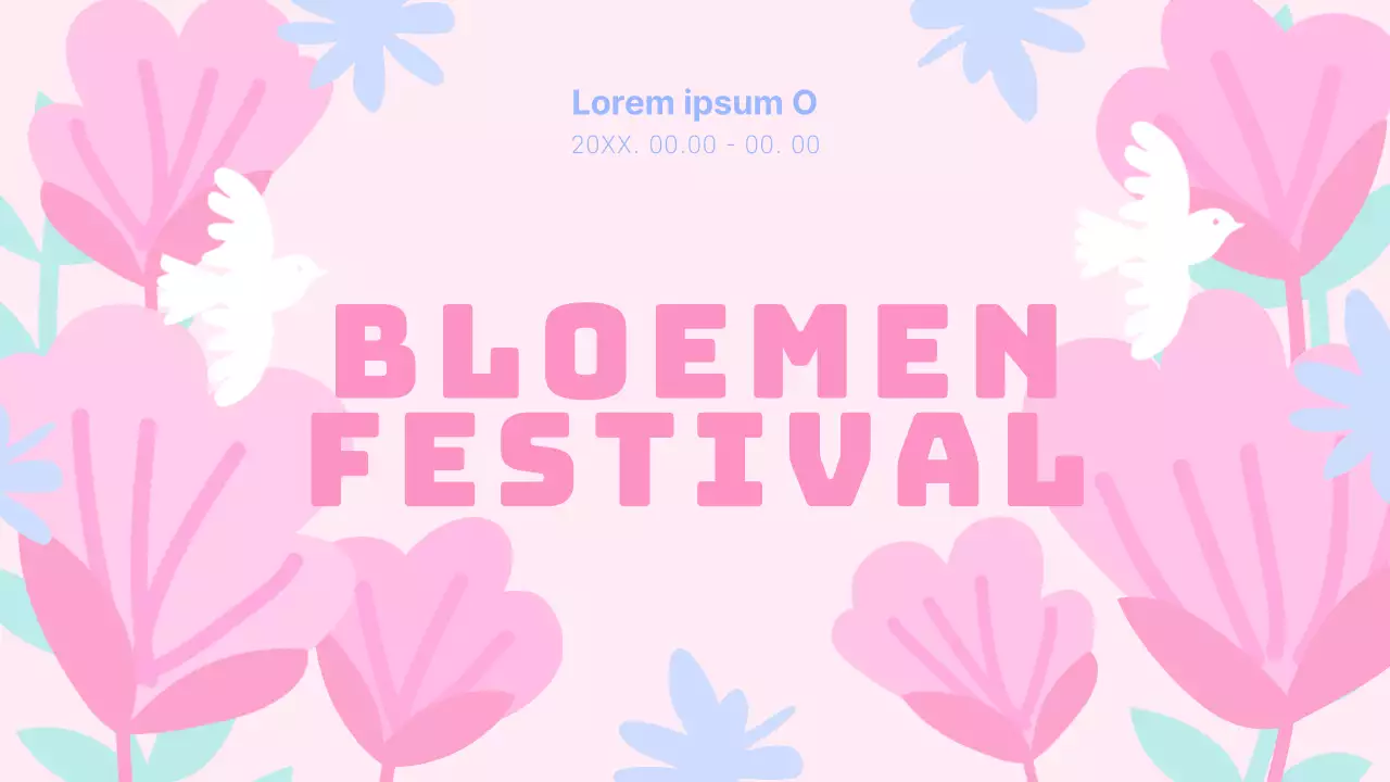 Een festivalplanner met lentebloemen, roze en lichtblauw