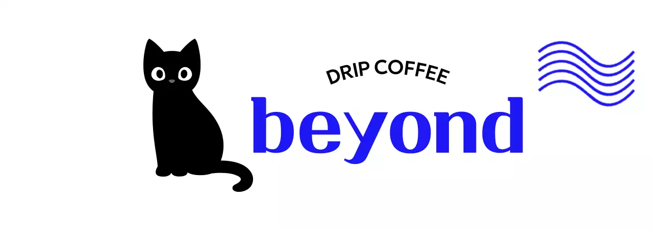 Cafe merchandise with cute cats and blue text and waves