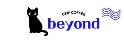 Cafe merchandise with cute cats and blue text and waves