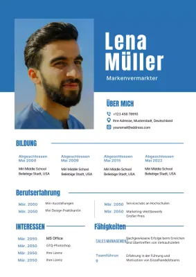 Eine einfache weiß-blaue Lebenslaufbeschreibung