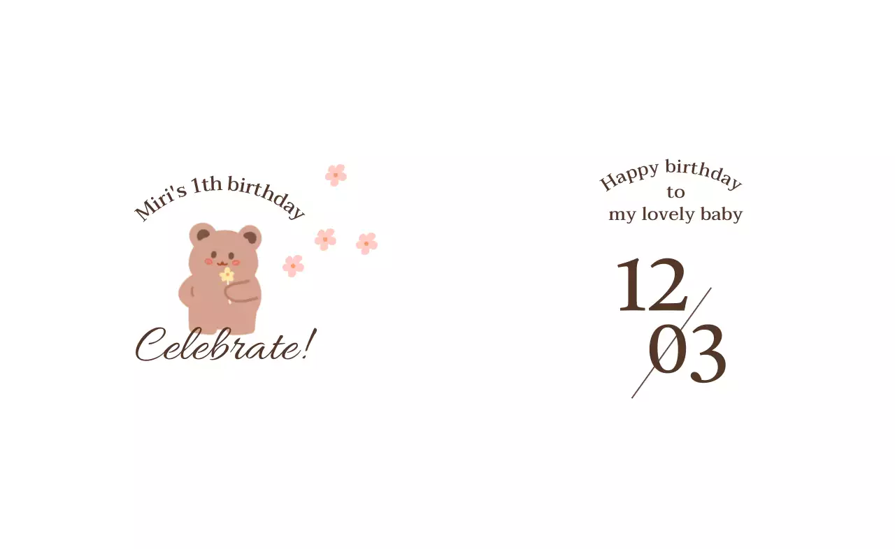 お花を持ったクマの絵と花柄が描かれたお誕生日会