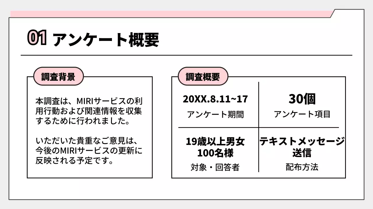 ピンク シンプル アンケート 報告書 プレゼンテーション