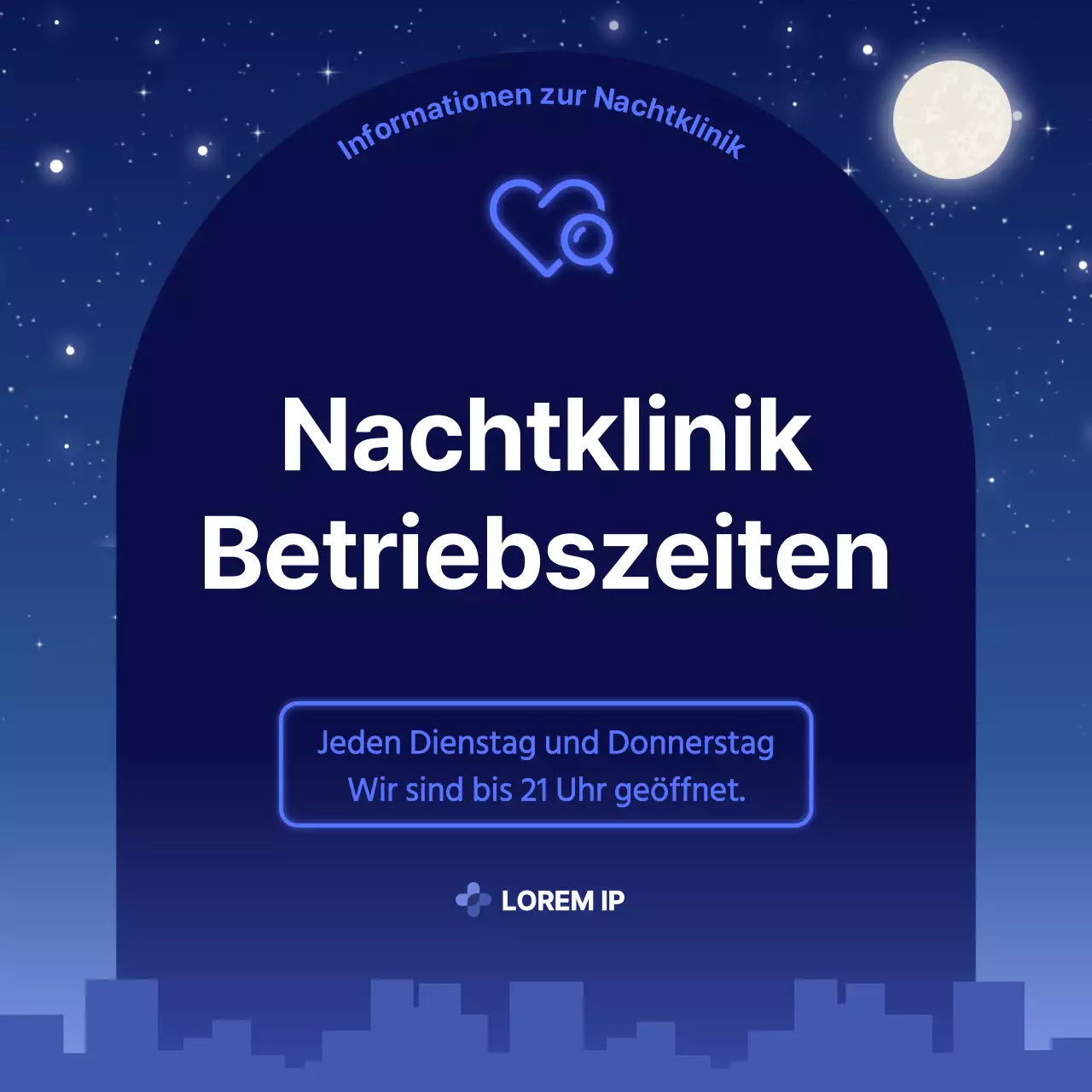 Einfache blaue Anzeige für die Nachtstunden in der Klinik