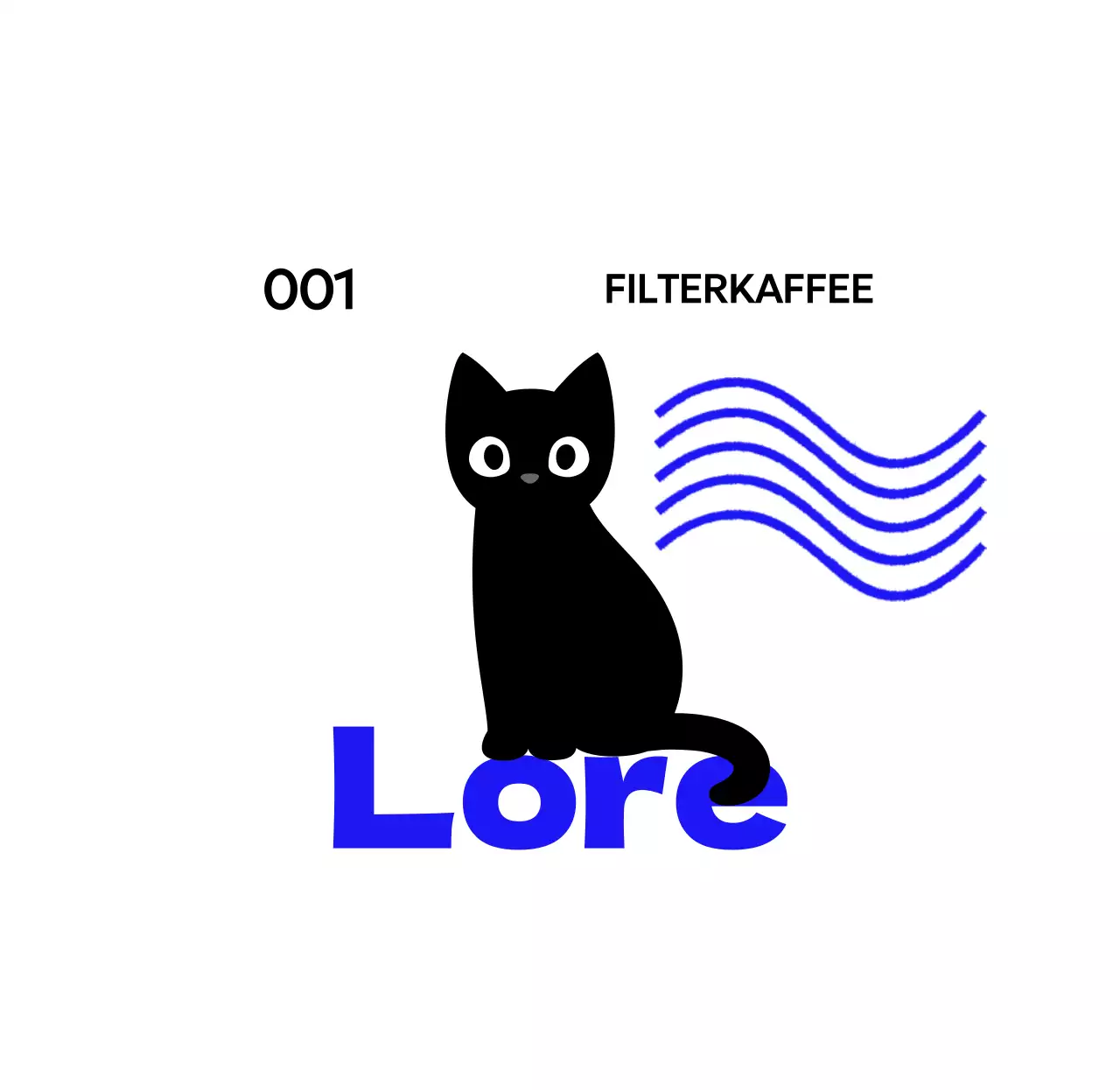 Cafe-Ware mit niedlichen Katzen und blauem Text und Wellen