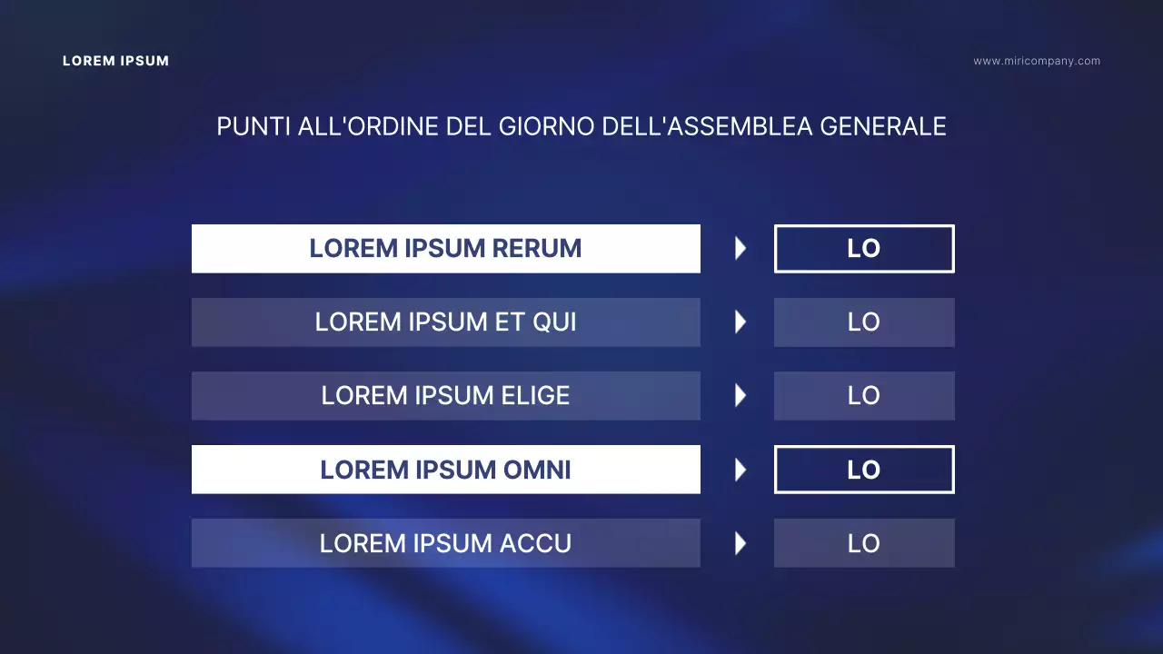 Presentazione dell'assemblea degli azionisti con sfondo indaco