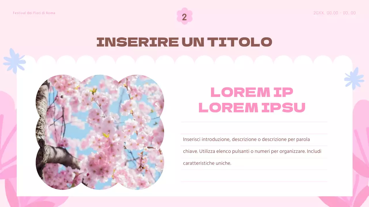 Un planner per un festival floreale primaverile, con tonalità di rosa e azzurro.