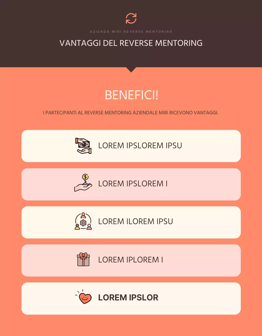 Arancione e marrone, in linea con le tendenze degli annunci di mentor mentee in azienda