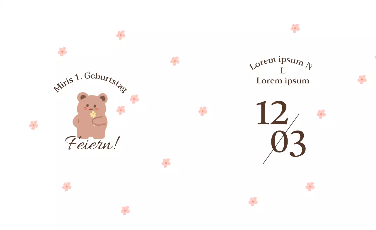 Zeichnung eines Bären mit Blumen und eines Steinfestes mit Blumenmustern