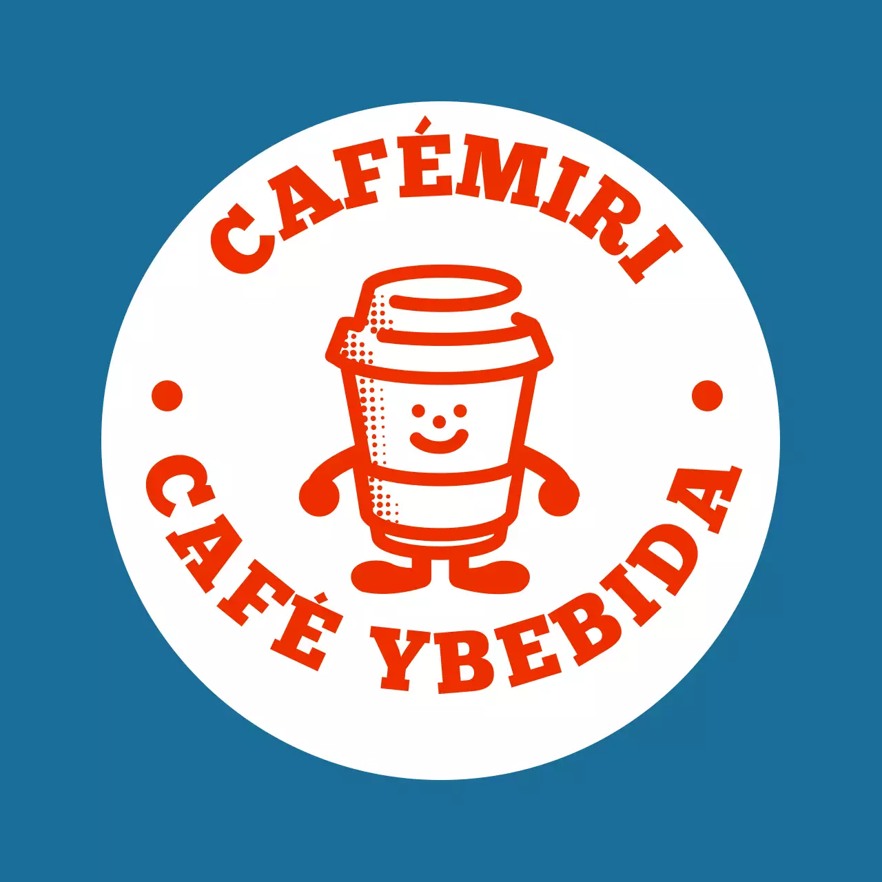 Taza de café roja azul anuncio de cafetería